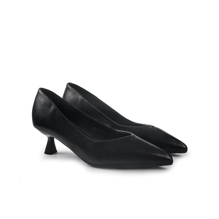 Decollete Donna a Punta Tacco Rocchetto Basso in Pelle Nero YH06-02A BLACK ClaudV 
