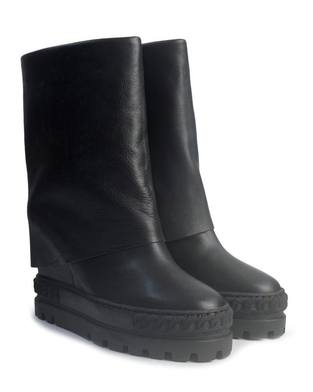 Tsakiris Mallas Stivali Donna Double Face con Risvolto e Zeppa in Pelle Nero 622 NINA PELLE BLACK Tsakiris Mallas 