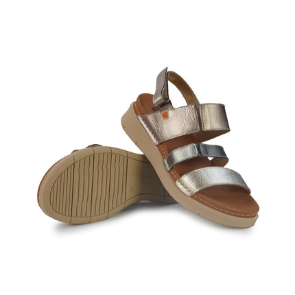 Jungla Sandali Donna Zeppa Bassa in Pelle Laminata Multicolor Champagne 8192 CHAMPAGNE MULTI Jungla 