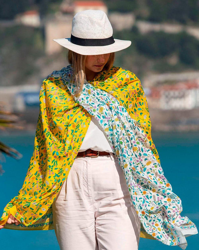 Foulard Pareo in Cotone Stampato Fantasia Double Face Giallo ACT73C COTTON AMARILLO Colores de Otono 