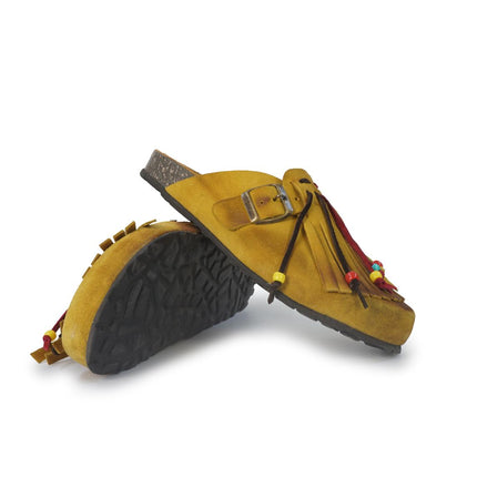 Jiudit Sandalo Plantare Donna Bio Sabot con Frange in Camoscio Giallo Multicolor J185 YELLOW Jiudit 