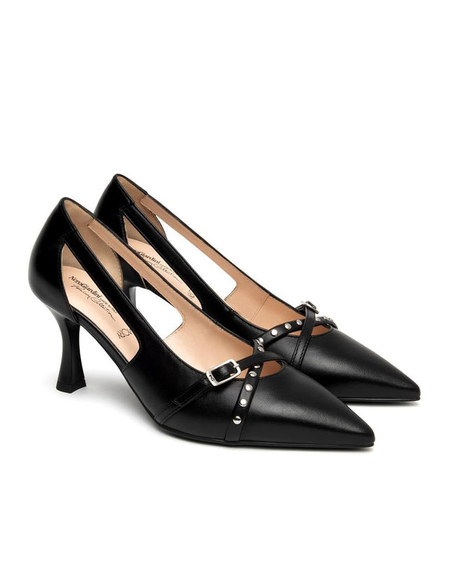 NeroGiardini Decollete Aperto con Borchie in Pelle Nero - MARIO SPATARELLA