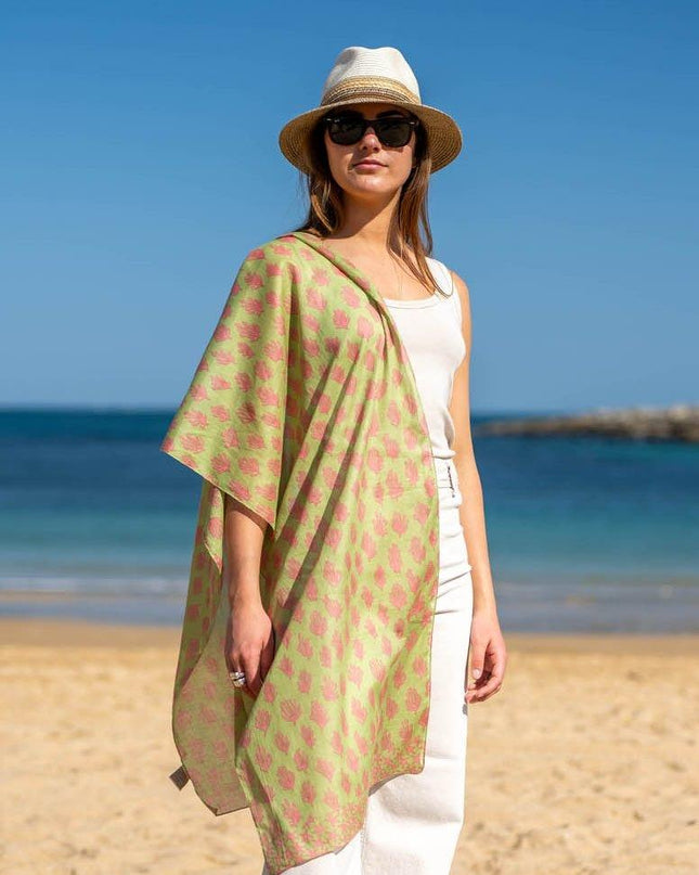 Foulard in Cotone Stampato Fantasia Verde ACT128F COTTON GREEN Colores de Otono 