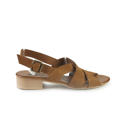 Bueno Sandali Donna con Tacco Basso in Camoscio Cuoio E2702 TABACCO Bueno 