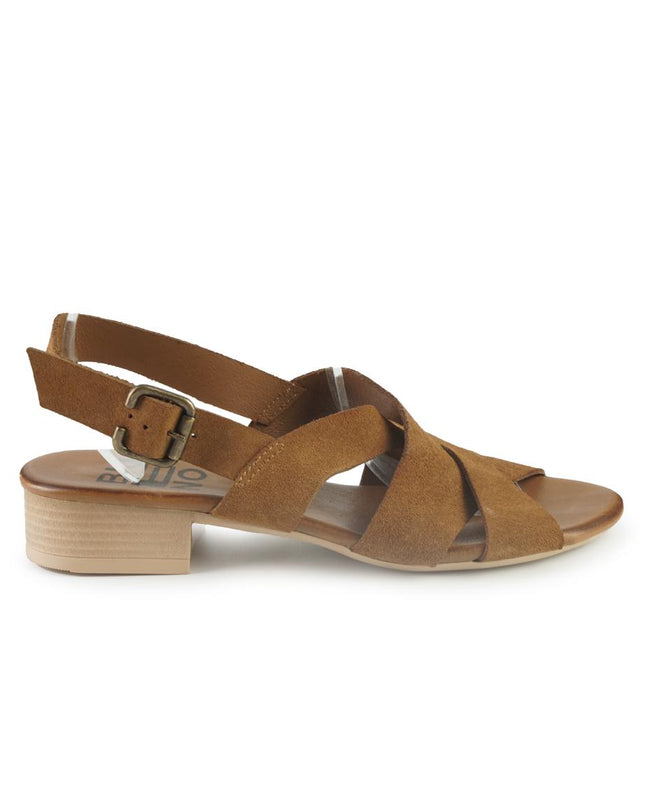 Bueno Sandali Donna con Tacco Basso in Camoscio Cuoio E2702 TABACCO Bueno 