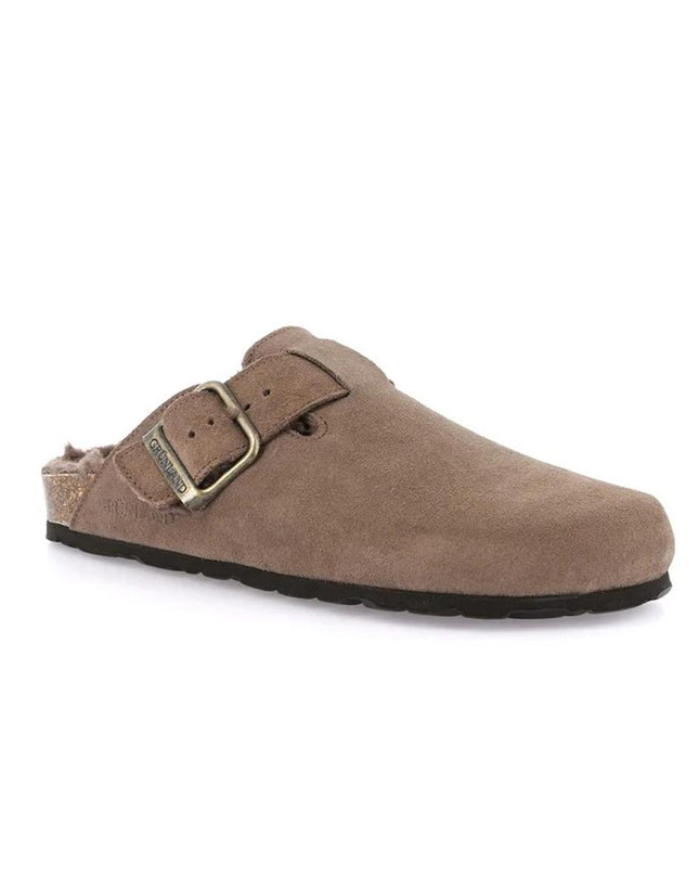 Grunland Pantofola Sabot Donna in Camoscio Tortora con Fodera Peluche - MARIO SPATARELLA