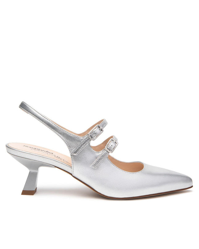 Nero Giardini Chanel a Punta in Pelle Argento Tacco Rocchetto - MARIO SPATARELLA