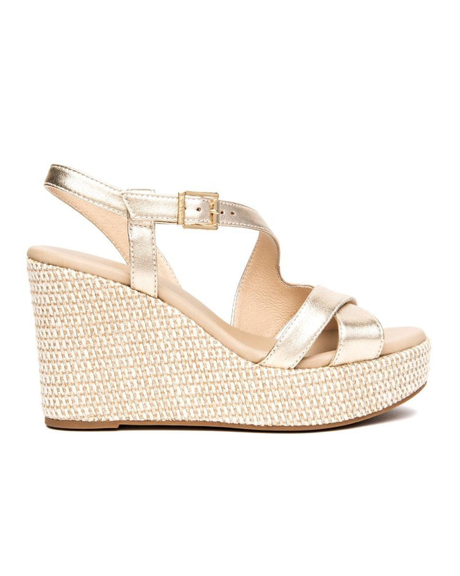 NeroGiardini Sandali Donna con Zeppa in Pelle Laminata Miele - MARIO SPATARELLA