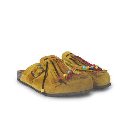Jiudit Sandalo Plantare Donna Bio Sabot con Frange in Camoscio Giallo Multicolor J185 YELLOW Jiudit 