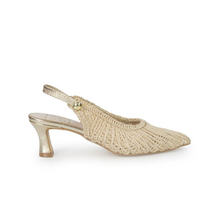 Luis Anne Chanel Mary Jane Slingback Kitten Heel in Tessuto Nude Oro - MARIO SPATARELLA