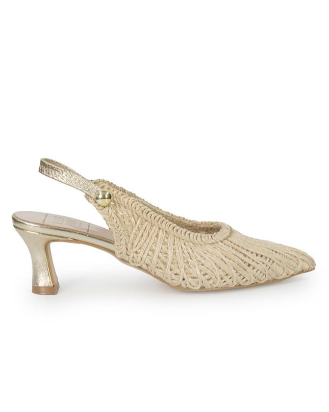Luis Anne Chanel Mary Jane Slingback Kitten Heel in Tessuto Nude Oro - MARIO SPATARELLA