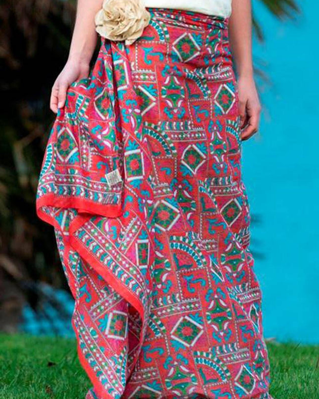 Foulard Pareo in Cotone Stampato Fantasia Rosso - MARIO SPATARELLA