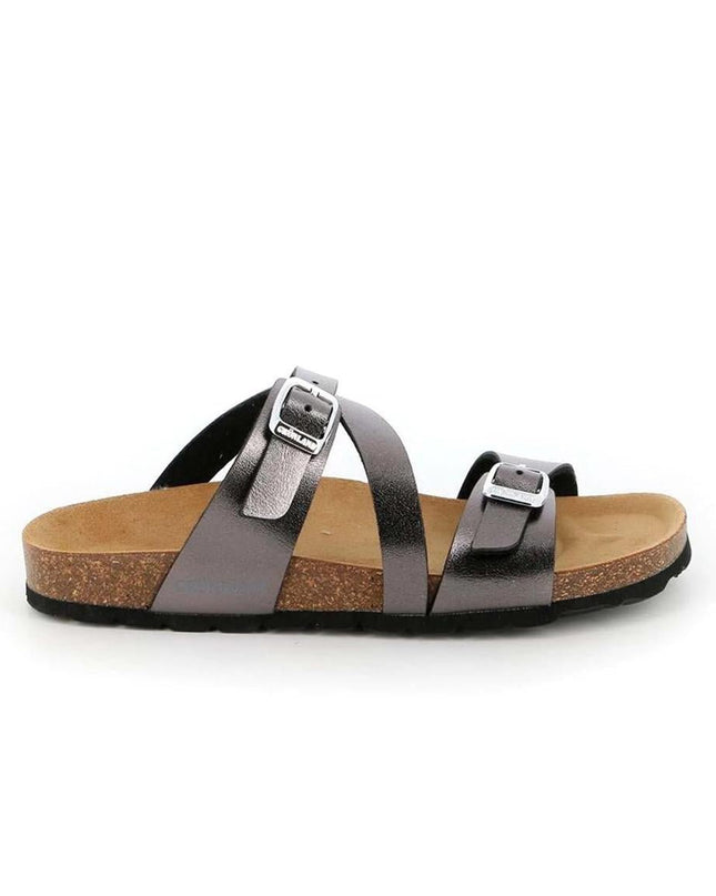 Grunland Sandali Donna Plantare Sughero Doppia Fibbia Antracite - MARIO SPATARELLA