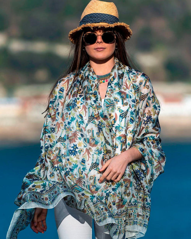 Foulard Pareo in Seta Stampa Marrone - MARIO SPATARELLA