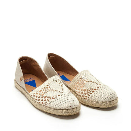 Verbenas Espadrillas Bassa da Donna in Tessuto Bianco CARMEN CROCHET CRUDO Verbenas 