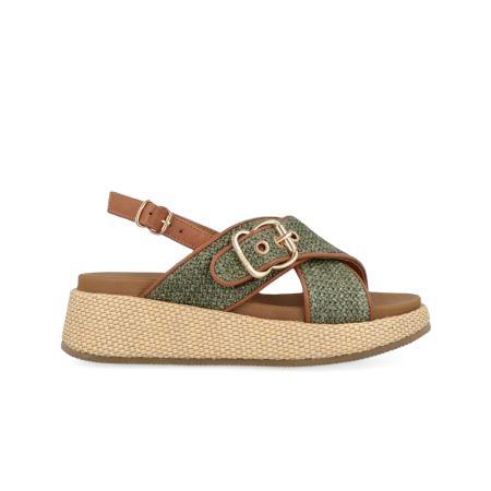 Jeep Sandalo Donna con Zeppa in Tessuto Verde Military Multi KARINA CROSS MILITARY Jeep Footwear 