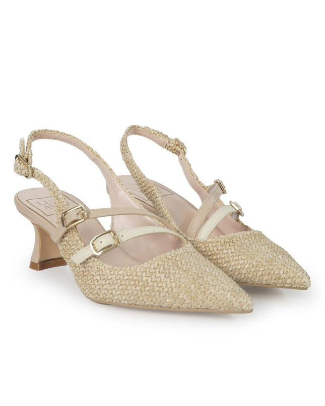Luis Anne Chanel Mary Jane Slingback Kitten Heel in Tessuto Nude Multi - MARIO SPATARELLA