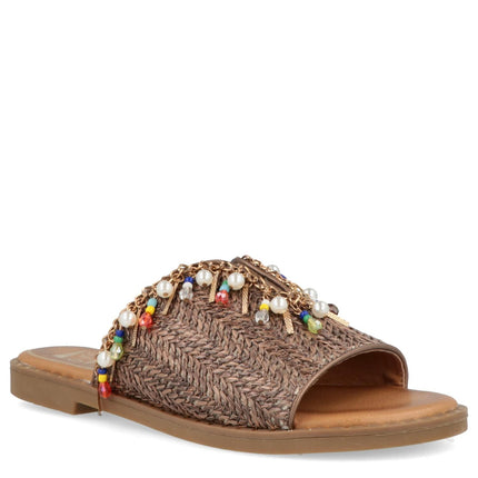 O-Joo Sandalo Flat Donna in Tessuto Marrone Multicolor MILEY CARRIBEAN BROWN O-JOO 