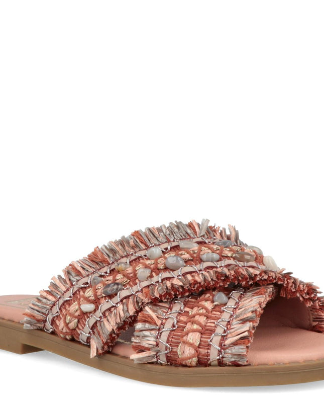 O-Joo Sandalo Flat Donna in Tessuto con Pietre Rosa MILEY CROSS PINK O-JOO 