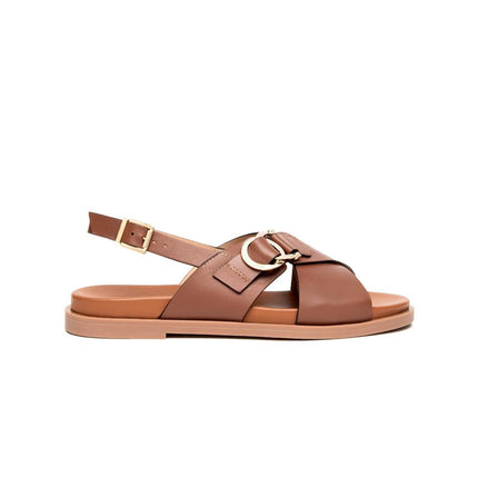 NeroGiardini Sandalo Flat Donna Basso in Pelle Cuoio - MARIO SPATARELLA