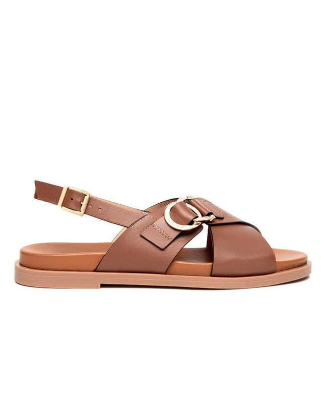 NeroGiardini Sandalo Flat Donna Basso in Pelle Cuoio - MARIO SPATARELLA