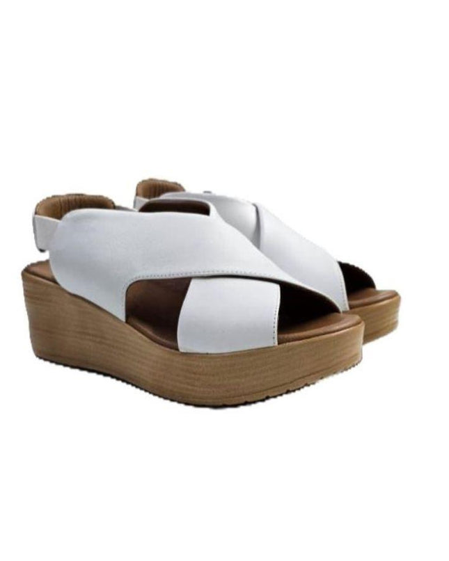 Bueno Sandali Donna con Zeppa in Pelle Bianca L3402 WHITE Bueno 