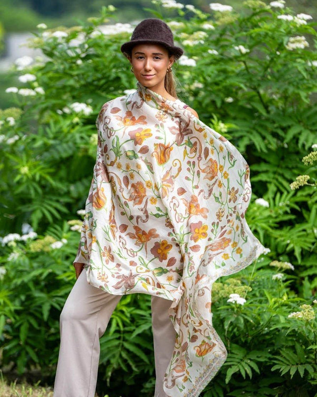 Foulard Pareo in Seta Stampa Marrone ASK278C SILK MARRON Colores de Otono 