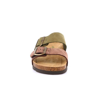 Grunland Sandali Donna Plantare Sughero Doppia Fibbia in Nabuk Bicolore CB2249 HOLA OLIVA MARRONE Grunland 