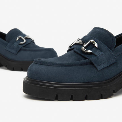 Nero Giardini Mocassini Donna con Tacco e Morsetto in Camoscio Blu - MARIO SPATARELLA