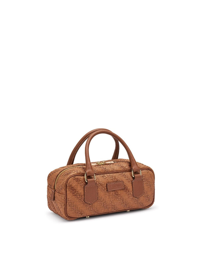 Frau Borsa Donna a Mano e Tracolla in Pelle e Tessuto Caramello - MARIO SPATARELLA