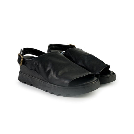 Bueno Sandali Donna con Zeppa in Pelle Nero Y8607 BLACK Bueno 