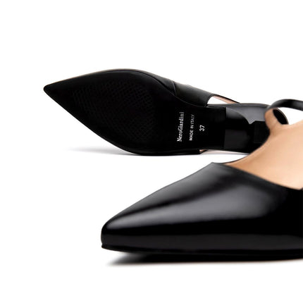NeroGiardini Chanel Mary Jane Slingback Kitten Heel a Punta in Pelle Nera E615480D NERO 100 Nero Giardini 