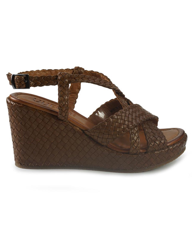 Vueva Sandali Zeppa Alta Donna in Pelle Intrecciata Cuoio WD319R24 COGNAC Vueva 