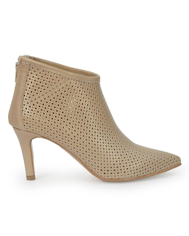Luis Anne Stivaletto Donna Tacco Stiletto in Pelle Microforata Beige - MARIO SPATARELLA