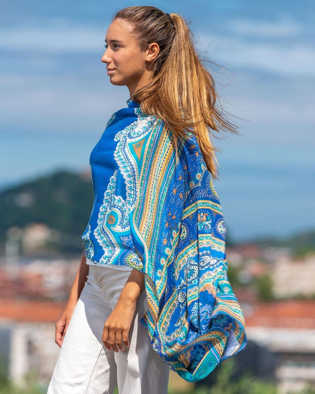 Foulard in Lana Misto Seta Blu - MARIO SPATARELLA