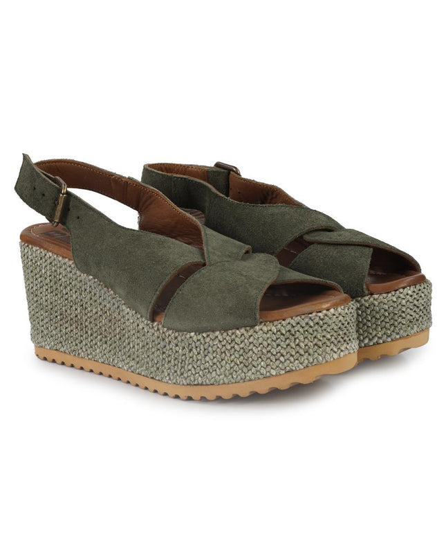 Bueno Sandalo Donna con Zeppa in Camoscio Verde G3000 GREEN Bueno 