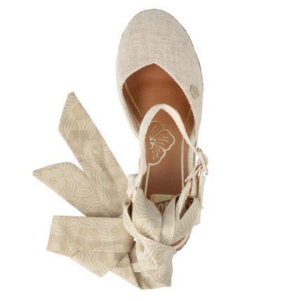 O - Joo Espadrillas Donna con Zeppa e Lacci in Tessuto Beige - MARIO SPATARELLA