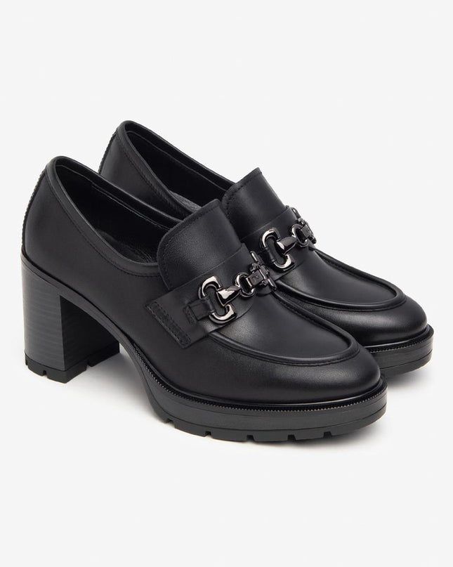 Nero Giardini Mocassini Donna con Tacco in Pelle Nero I411432D NERO 100 Nero Giardini 