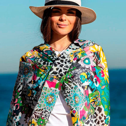 Foulard Pareo in Cotone Stampato Fantasia Verde ACT98C COTTON VERDE Colores de Otono 