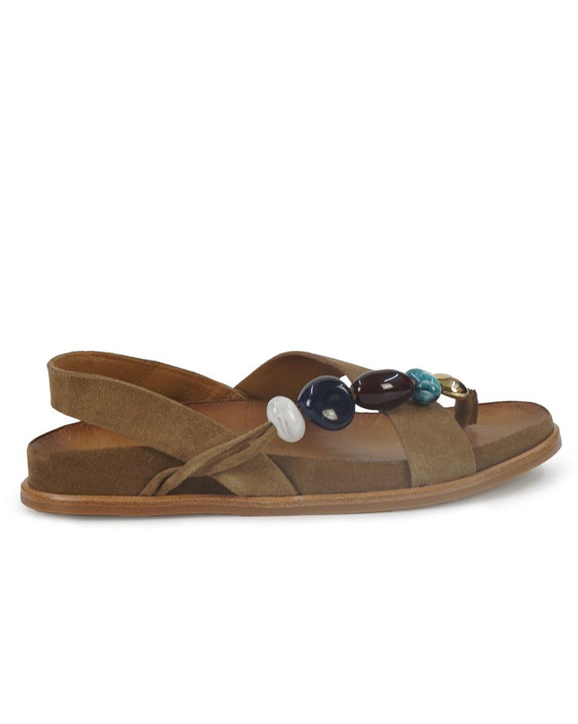Inuovo Sandalo Donna Infradito con Pietre e Plantare Anatomco in Camoscio Sigaro 36014 CAMOSCIO Inuovo 