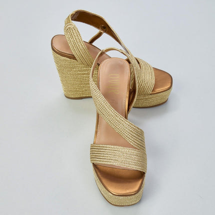 Exe Sandalo Donna con Zeppa e Plateau in Tessuto Gold Bronzo - MARIO SPATARELLA
