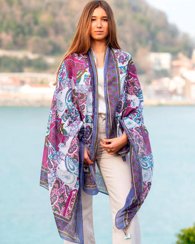 Foulard Pareo in Cotone Stampato Fantasia Viola - MARIO SPATARELLA