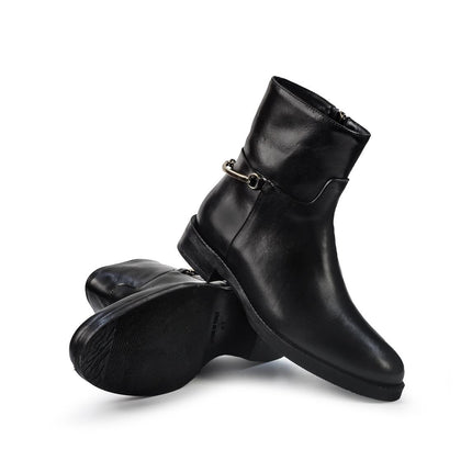 Gianni Crasto Stivaletti Donna Tacco Basso con Sperone in Pelle Nero - MARIO SPATARELLA