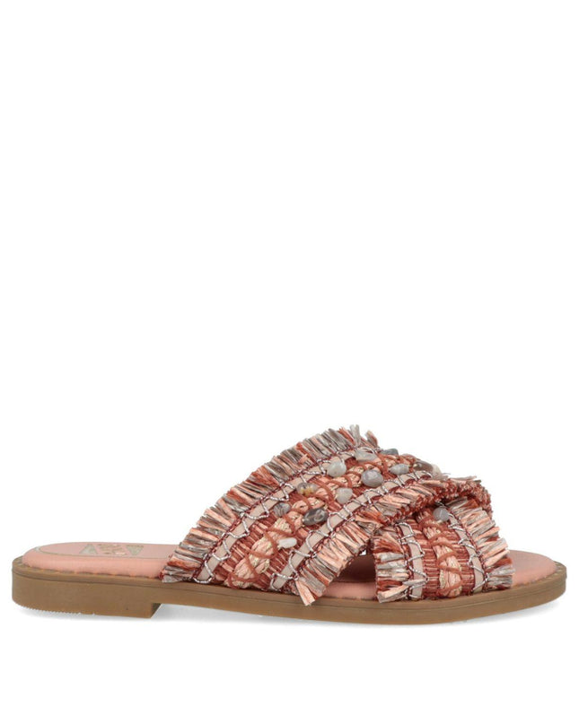 O-Joo Sandalo Flat Donna in Tessuto con Pietre Rosa MILEY CROSS PINK O-JOO 