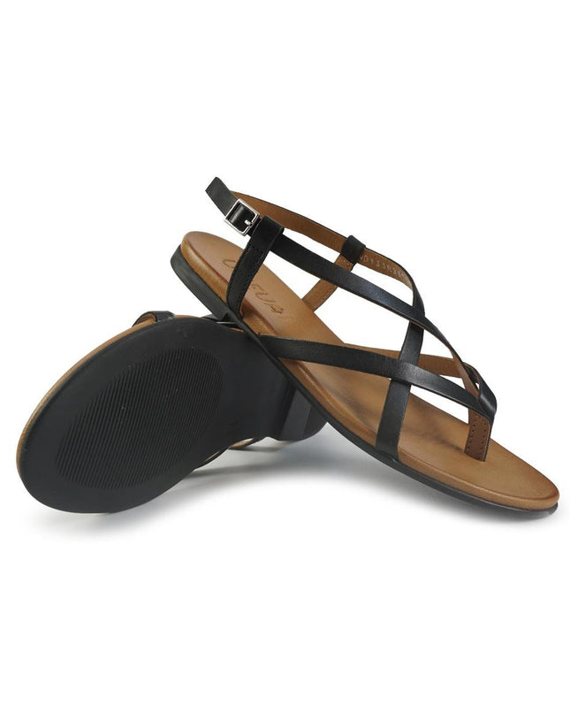 Vueva Sandali Infradito Flat Donna in Pelle Nero - MARIO SPATARELLA