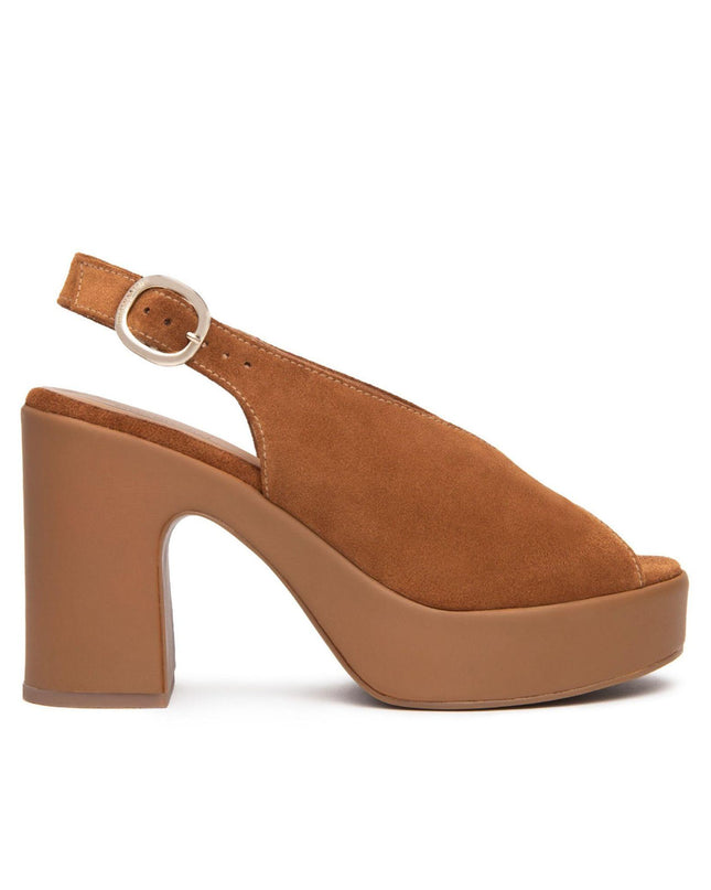 Nero Giardini Sandali Donna Spuntato con Tacco e Plateau in Camoscio Tabacco - MARIO SPATARELLA