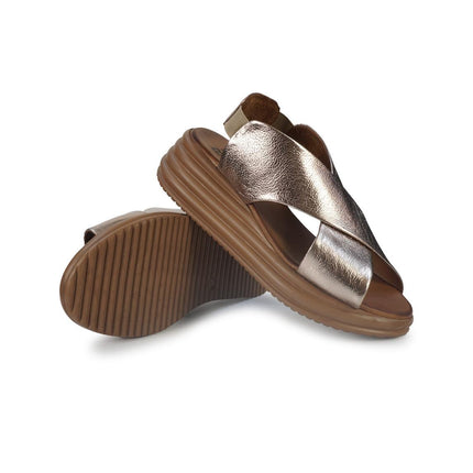Bueno Sandali Donna con Zeppa in Pelle Laminata Bronzo - MARIO SPATARELLA