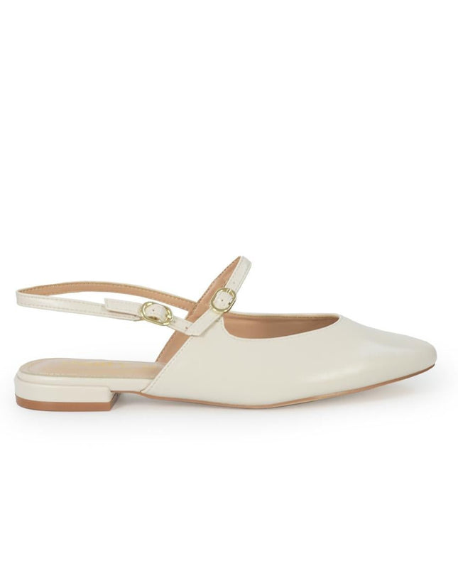 ClaudV Chanel Donna Sling Back Tacco Basso in Pelle Panna - MARIO SPATARELLA