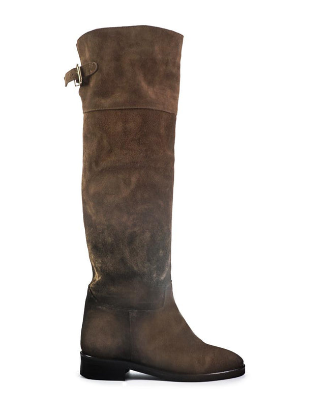 Spatarella Stivali al Ginocchio Tubolare a Tacco Basso in Camoscio Marrone LS181 BROWN Spatarella 