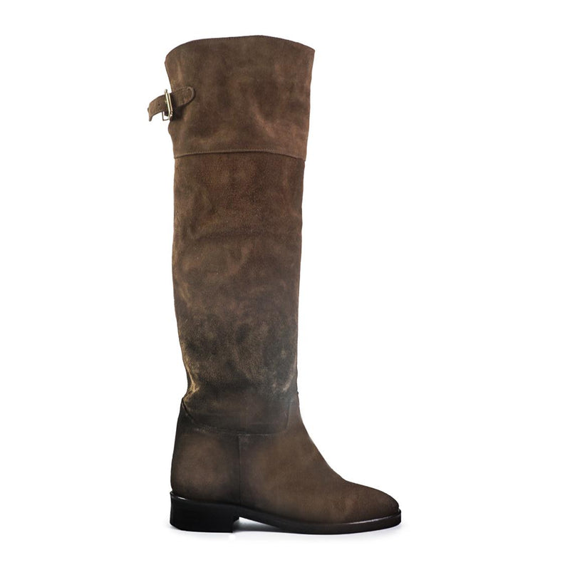 Spatarella Stivali al Ginocchio Tubolare a Tacco Basso in Camoscio Marrone LS181 BROWN Spatarella 